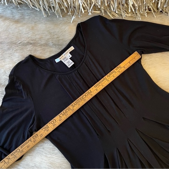 Vintage MAX STUDIO Black Long Sleeve Stretch Pleated Peplum Scoop Neck M Loose - Picture 8 of 15